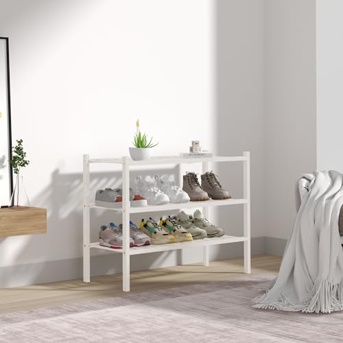 ROMGUAR CRAFT 3 Tier Bamboo Shoe Rack for Closet Free Standing Wood Shoe Shelf Storage Organizer for Entryway Small Space Stackable 27"x11"x20" (White) by ROMGUAR CRAFT - Used condition - Image 7