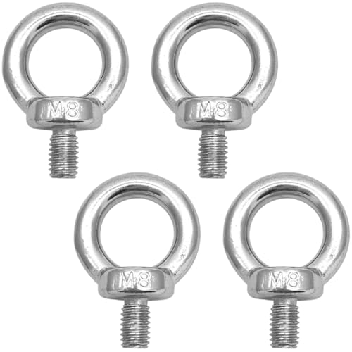 NJCXOLA 4 Pcs Ecrous à œil de Taille M8 Tige Filetée M8*15mm Écrou à Anneau de Levage Boulon à œil Anneaux en Inox D'écrous à Anneau Femelle Boulon à Oeil pour Raccord de Corde Accessoires de Levage