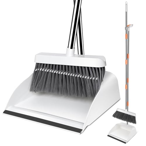 MASTERTOP Juego de Recogedor de Escoba,Cepillo Barrer de Mango Largo con Dientes de Peine,Vertical de Mango Largo Juego de Recogedor para Limpieza del Hogar