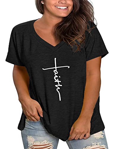 Plus Size Faith Shirts Womens V Neck Tshirt Graphic Tees Christian Short Sleeve Summer Tops2