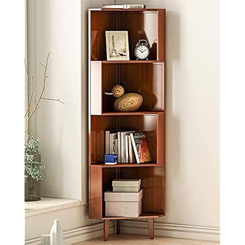 Bamworld 4-Tier Bookshelf Corner Shelf Bookcase Shelf Storage Organizer Corner Ladder Shelf for Living Room, Kitchen, Home Office Cover