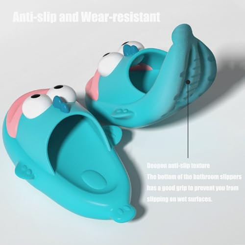 Fish Slippers, Fish Slides, Cute Cartoon Animal Shape Slippers, Non-Slip Open Toe Thick Sole Funny Beach Pool Shower Shoes Bathroom Sandals for Adults Kids (Green,5.5-6 Women/4-4.5 Men)4