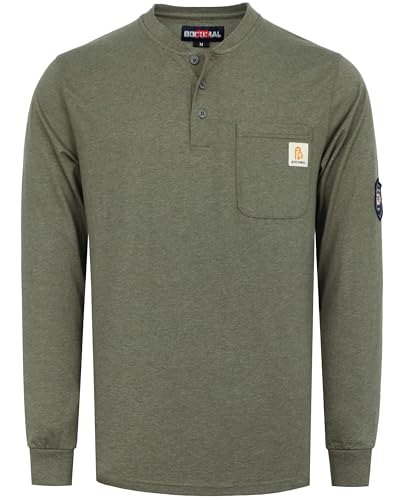 Image of BOCOMAL FR Shirts Flame Resistant Shirt 5.5oz 100% Cotton Light Weight CAT2 Fire Retardant Henley Shirts