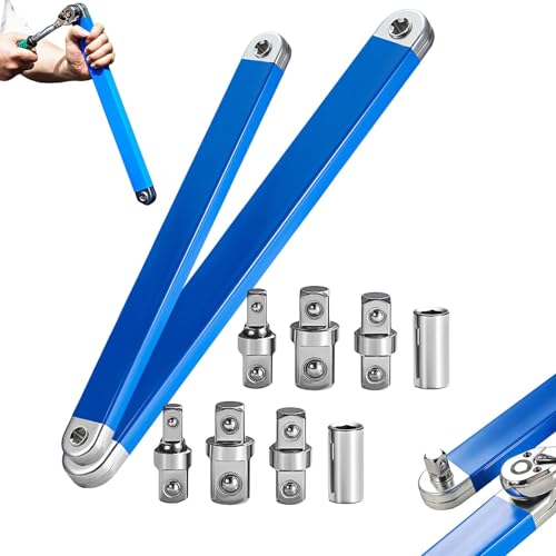 TETGSET Schraubwerk Offset SchlüSsel Schraubwerk - Offset SchlüSsel Design Aus Kohlenstoffreichem Stahl Inkl 1/4 3/8 1/2 Adapter Ideal FüR Enge RäUme Kfz-Reparatur (Lange +kurze)