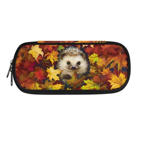 Image of Cute Hedgehog Kids Pencil Case for Boys Girls Travel Pencil Box,Maple Leaf Pencil Pouch for Children Special School Pen Box for School Students Teenagers School Supplies