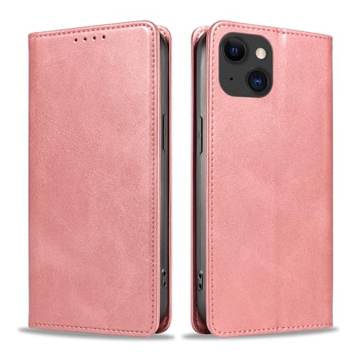 iPhone15 ケース アイフォン15 スマホケース 手帳型 携帯カバー レザー 耐衝撃 軽量 着脱しやすい 放熱性 マグネット式 カード収納 スタンド機能ケース15 対応 360度保護 PinLiSheng (バラゴールド, iPhone 15)