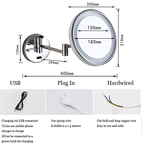 Miroir maquillage capteur LED rose gold extensible mural