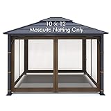 Gazebo Universal Replacement Mosquito Netting - Wonwon Outdoor Gazebo Canopy 4-Panel Screen Walls with Zipper for 10' x 12' Gazebo (Mosquito Net Only) (Brown)
