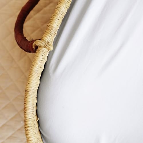 Image of Baby Bassinet Sheets Boy Girl (Moonlit White) 2-Pack - Fitted Bedside Bassinet Sheets - Buttery Soft Organic Cotton Blend for Standard Mattress Pad - Compatible with Halo BassiNest