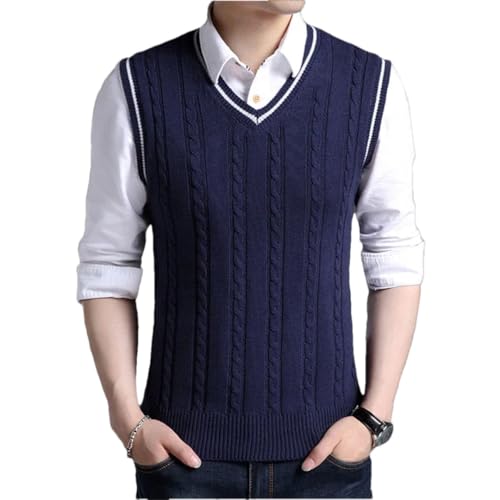 Men'S Thick Cable Knitted V-Neck Sweater Vest Korean Style