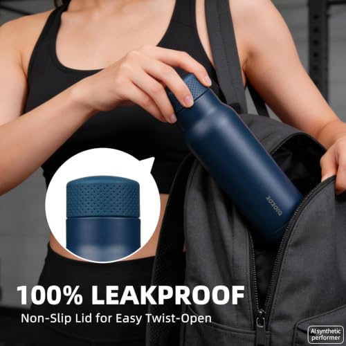 Image of BJPKPK Stainless Steel Water Bottle,21oz insulated Reusable Bottle,Leakproof Metal Thermal Flask Double Wall,Keep Drinks Cold and Hot,Navy Blue