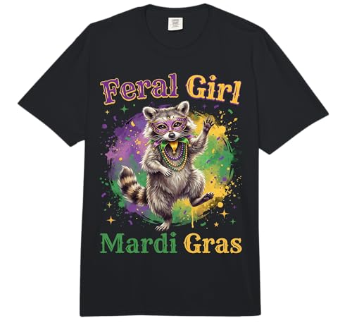 Feral Girl Mardi Gras Shirt Girl Raccoon Carnival Outfits Comfort