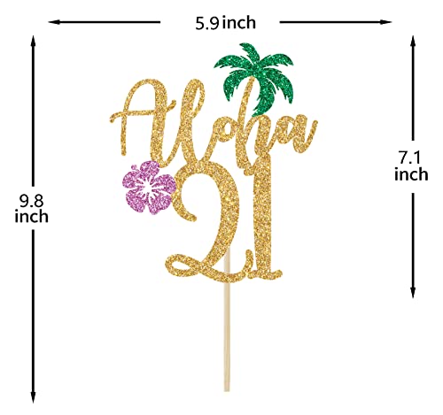 Aloha 21 Cake Topper, Hawaiian 21St Birthday Decorations, Aloha Cake Decorations, Hello 21, Tropical Hawaiian Themed 21St Birthday Party Supplies Gold Glitter #TOP4