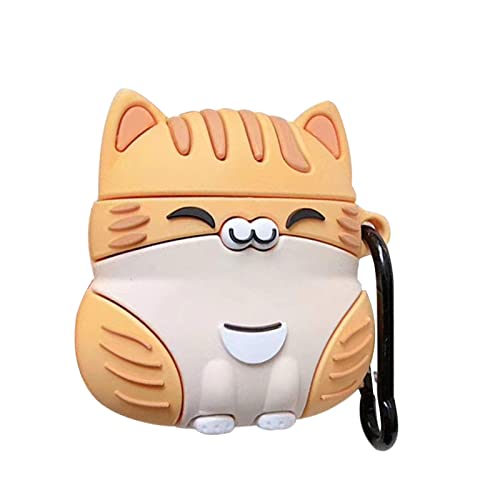 Luckessa Cute Kawaii Squatting Smiling Happy Sleeping Cat Earphone Case For Airpods Pro, Sitting Kitty Soft Rubber Silicone Strong Protection Wireless Charging Earbud Cover Protective Skin -Yellow #TOP25