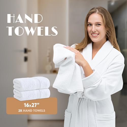 White Bath Towel Set of 6 - 100% Cotton Highly Absorbent Towels for Bathroom, 2 Luxury Bath Towels 650GSM, 2 Hand Towels, 2 Washcloths - Image 6