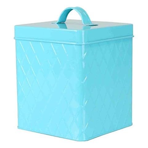 Home Basics Tin Kitchen Food Storage Organization Canister Collection (Large Canister with Cover, Turquoise) Cover