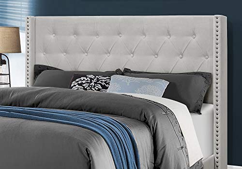 Monarch Specialties I Size/Light Grey Velvet With Chrome Trim Queen Bed, #TOP3