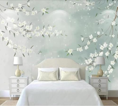 Minimalista Fresco Verde Blanco Flores Papel Pintado 3D Seda Texturizada Primera Calidad Neutros Material Ideal Para SalóN Dormitorio-200cm×140cm