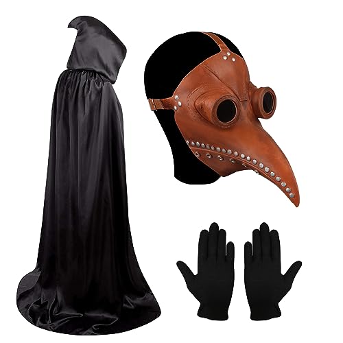 Masque de médecin de la peste Steampunk de qualité supérieure avec cape et gants noirs
