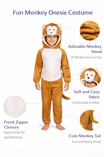 Image of Raj Costume Animal Fancy Dress Costume for Boys & Girls | Hooded Full Body Wildlife Zoo Animal Jumpsuit | Soft Costume for School Function, Fancy Dress, Halloween, Birthday, Cosplay & Role Play