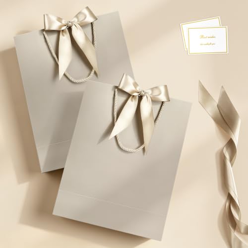 Image of JMANNI Gift Bag, 2PCS Gift Bags with Ribbon and 2 Greeting Cards 4 Tissue Paper, Portable Paper Gift Bag with Handles, Birthday Gift Bags,Present Bags for Wedding Party Mothers Day(Champagne)