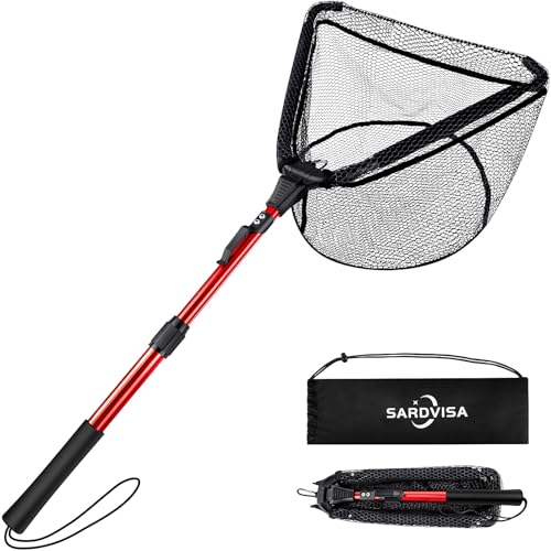 Upgraded Foldable Floating Fishing Net, Tangle-Free Coated Landing Net Extends from 27-35' with Telescoping Pole Handle, Fishing Gear for Ranger Boat, Kayak & Trout Salmon Bass Fishing, Gifts for Men