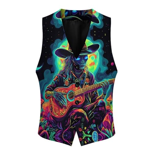 Psychedelic Aliens Playing Guitar Trendy Vest Suit for Men V Neck Formal Dress Waistcoat Vests Business Slim Fit3