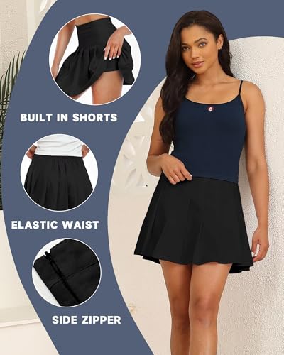 Image of Girls Pleated Skirts Tennis Skirt with Shorts High Waisted Mini Skort | Side Zipper, A-Line Cut,Stretchy Back Elastic Waistband, Athletic Golf Skorts, Uniform, Casual, Festival Outfit