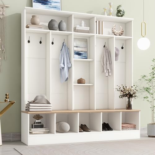 LUMISOL Hall Tree with Hooks Bench Shoe Storage