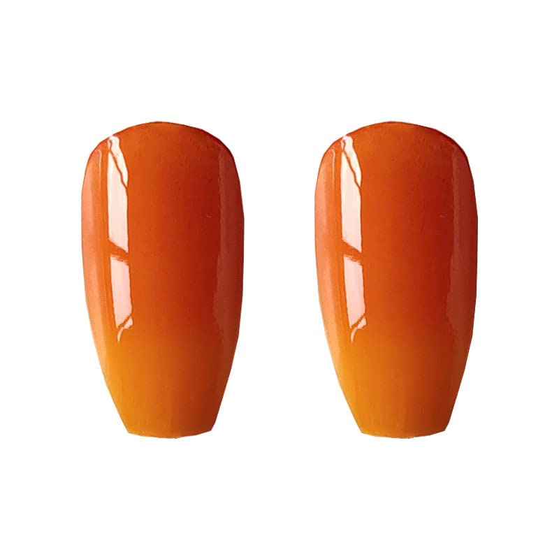 Miniatura 4 de EALGA-LT115 - Uñas postizas de ataúd de color naranja quemado para mujer, uñas postizas a presión color naranja degradado amarillo degradado para