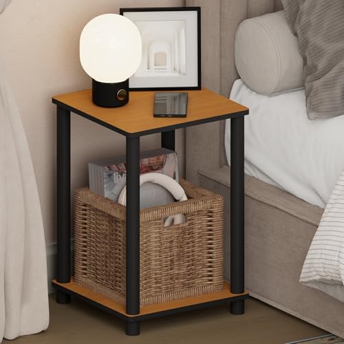 Image of Furinno Turn-N-Tube Toolless 2-Tier Open Shelf Night Stand, Light Cherry