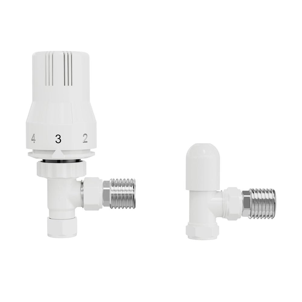 Nrg White Modern 15Mm Angled Thermostatic Radiator Valve + Manual Angled Valves