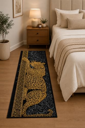 Image of SAGON 2x5 Ft Printed Runner Carpet - Cotton Bedside Rug for Bedroom & Living Room (Leopard)