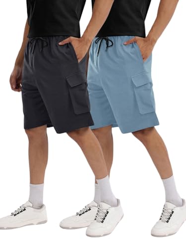 Image of Pinkmint Cargo Shorts for Men Pack of 2 Cotton Lycra Training Gym Shorts for Men Casual Workout Lightweight Summer Shorts with Dual Side Pockets Half Pant for Running, Gym, Walking, Travel