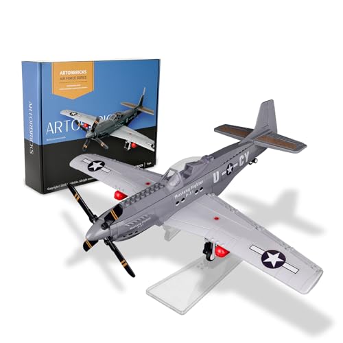 ArtorBricks P-51 Mustang Fighter Airplane Military Building Set with Display Stand - 258 Piece Model Kit for Adults Collectors & Hobbyists