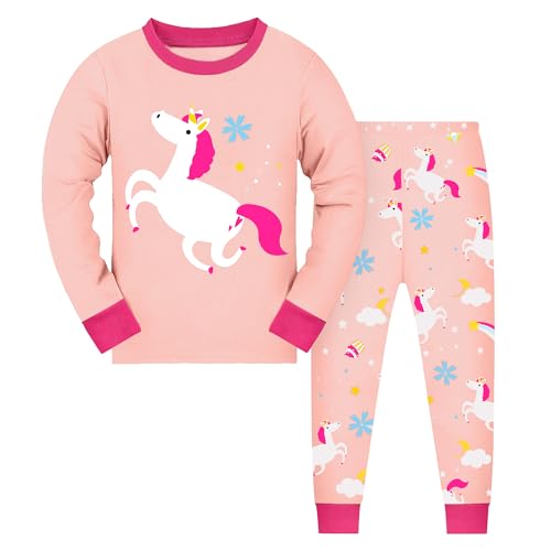 Hoseay Kinder Schlafanzug Mädchen Baumwolle Langarm Einhorn Oberteile und Hosen Pyjama Set Weich 2-Teiler Nachtwäsche Kinder Freizeitkleidung...