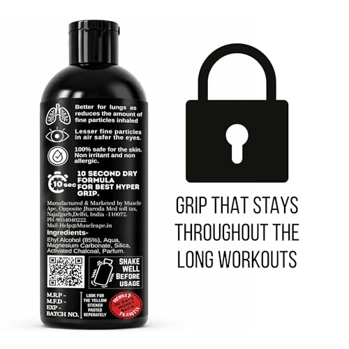 Image of Muscleape Iron Grip Charcoal Liquid Chalk with Grip Enhancers | Fast Dry Liquid Chalk for Weightlifting, Pull Ups, Calisthenics, Pole Fitness, Climbing & Gym Training | Less Dust Strong Grip.