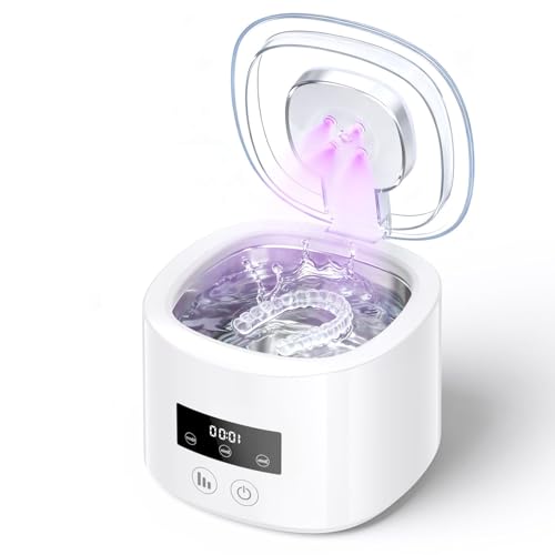 Limpiador Ultrasonidos Dental 50000Hz, Retainer Cleaner con 4 UV-Blanco