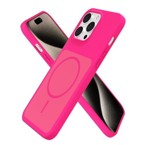 Coque pour iPhone 15 Pro Max en silicone liquide rose fluo magnétique et mince pour femme
