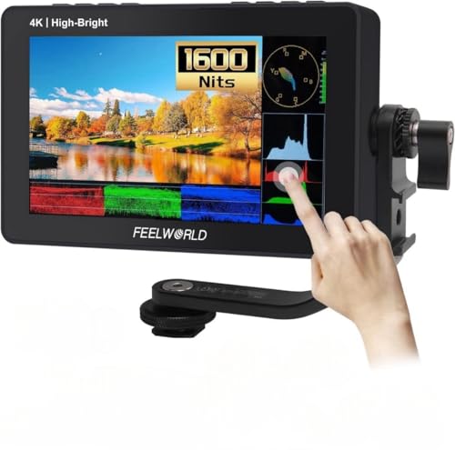 Image of FEELWORLD F5 PROX 5.5 Inch 1600nit High Bright Camera Field Monitor DSLR, 4K Touch Screen 1920x1080 HDMI 3D LUT 5V Type-C Power Supply FHD Peaking Focus Video Monitor with Battery 12V Adapter Tilt Arm