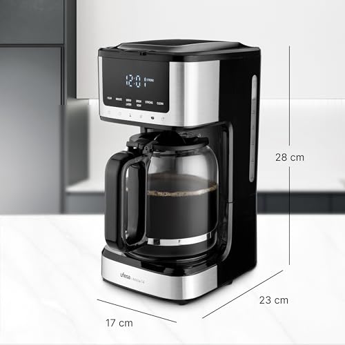 Miniatura 2 de Ufesa Cafetera de Goteo Ariccia Programable 900W, 14 Tazas, 1,8L, Pantalla Táctil, Acero Inoxidable, Filtro de Nylon Extraíble, Jarra de Cristal Alta Temperatura, Apta para Lavavajillas, Antigoteo