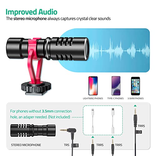 Smartphone Video Vlogging Kit with LED Light, Phone Holder, Microphone, Tripod, Carry Bag, TECELKS YouTube Starter Kit for iPhone/Android, Content Creator Kit for Video Recording Vlogging(Black) - Image 6