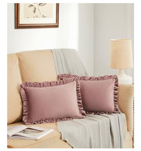 Image of Amazon Brand - Umi Velvet Blush 12x20 Pillow Covers, Set of 2 Decorative Ruffle Cushoin Pillow Covers for Sofa Couch
