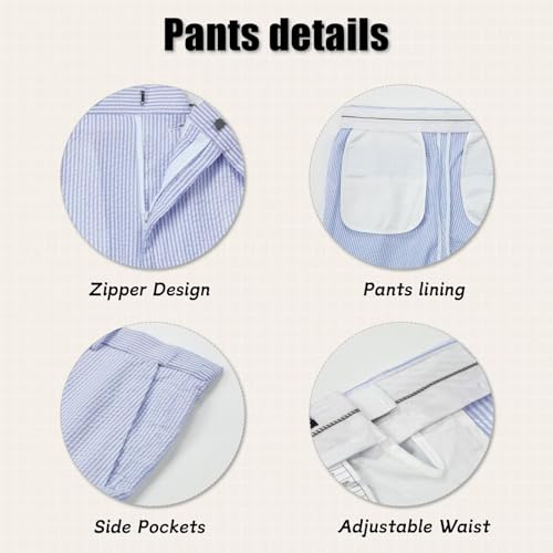 Mens Suit Summer Seersucker 2 Piece Double Breasted Buckle Striped Tuxedos for Men Wedding Suits Beach Party3