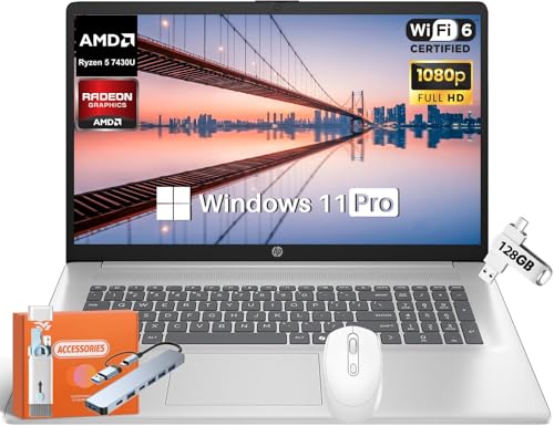 HP 17.3C` FHD A`OA rWlXm[gp\R 2025 AMD Ryzen 5 7430U 6RA 64GB RAM 2TB SSD AMD Radeon Graphics Copilot AI/Wi-Fi 6 rbOobe[ Wi