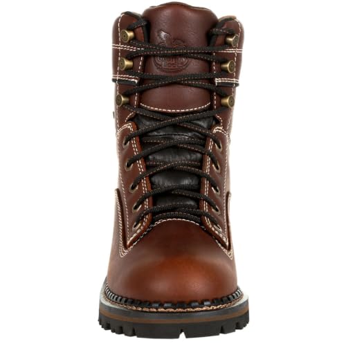 Georgia Boot AMP LT Logger Women's Alloy Toe Waterproof Low Heel Logger Boot, Brown, Size 8(M)