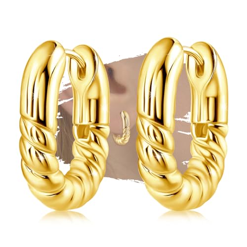 U Shaped Hoop Earrings for Women - Sterling Silver Gold Chunky Earrings Hypoallergenic Classic Hoop Earrings for Sensitive Ear for Women