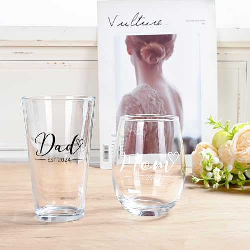 Futtumy WG169-3-Q#6 New Parents Gift, Mom & Dad Est 2024 Stemless Wine Glass Set For New Parents Parents To Be Mom Dad, New Parents Gifts For Couples, Ideal Gift For Christmas Mother'S Day Father'S Day thumb #6