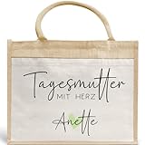 kleinebuchstaben Tagesmutter mit Herz Tasche mit Namen - kleines Geschenk - Dankeschön Juteasche Abschiedsgeschenk - Beste Tagesmutter mit Wunschtext