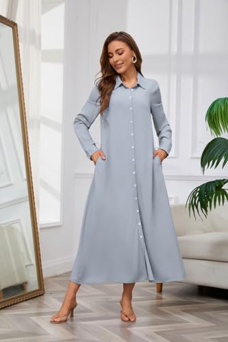 Image of chouyatou Women's Casual Button Down Maxi Shirt Dress Long Sleeve Button Up Tunic Long Dress